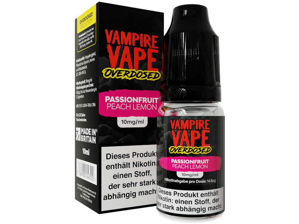Vampire Vape - Overdosed - Passionfruit Peach Lemon - Nikotinsalz Liquid 10 mg/ml