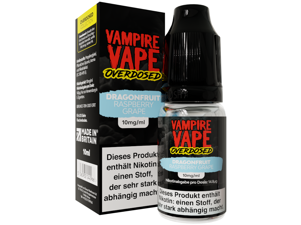 Vampire Vape - Overdosed - Dragonfruit Raspberry Grape - Nikotinsalz Liquid 10 mg/ml