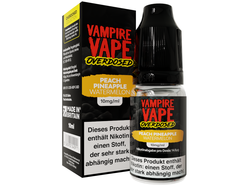 Vampire Vape - Overdosed - Peach Pineapple Watermelon - Nikotinsalz Liquid 10 mg/ml