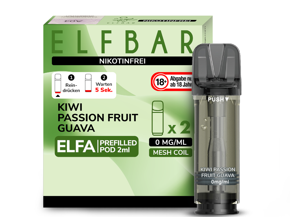 Elfbar - Elfa Pod Kiwi Passion Fruit Guava 0 mg/ml (2 Stück pro Packung)