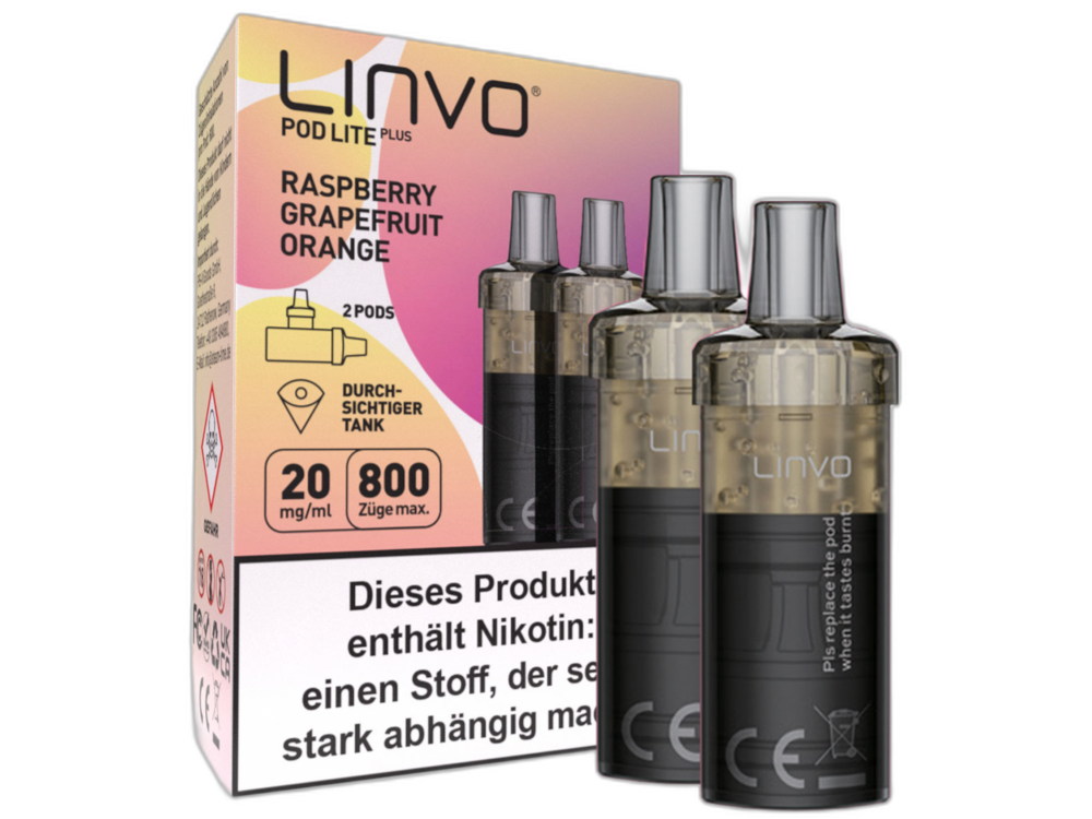 Linvo - Pod Lite Plus Cartridge Raspberry Grapefruit Orange 20 mg/ml (2 Stück pro Packung)