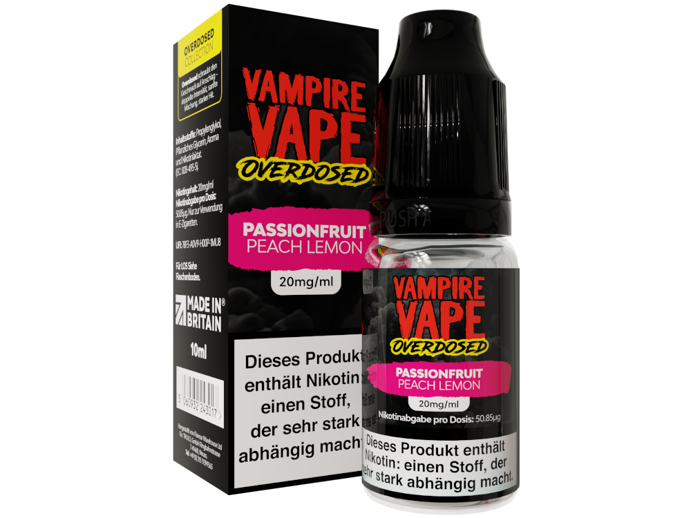 Vampire Vape - Overdosed - Passionfruit Peach Lemon - Nikotinsalz Liquid 20 mg/ml